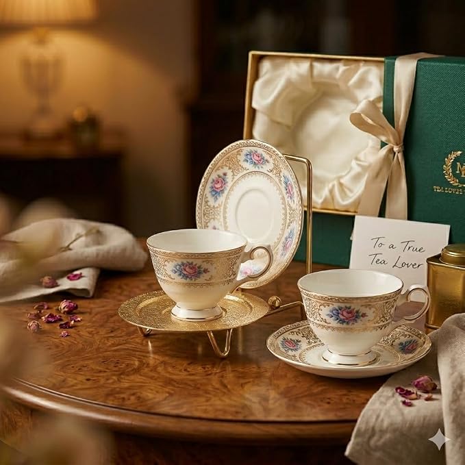 HOHIYA Gold Tea Cup and Saucer Display Stand 6 Cup Holder Rack | Elegant gold - Image 9
