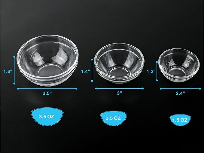 HillSpring 3 Sizes of Glass Prep Bowl Sets, Spices and Chopped Ingredients - Image 6
