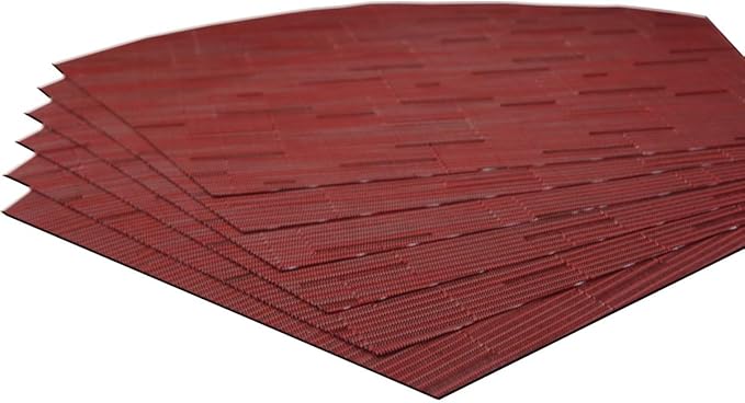 Wedge Placemats for Round Dining Table Woven Vinyl Easy Wipe Plastic Non Slip Table Mats Set of 6(Red)