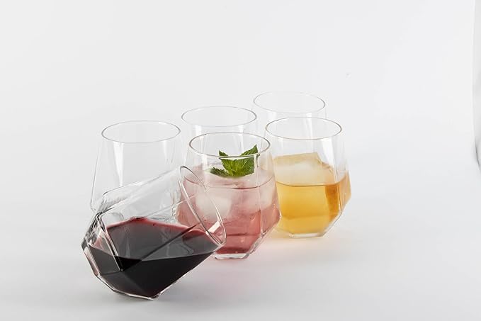 Hexagon Stemless Wine Glasses Set of 6 – Elegant 10.5 oz, Dishwasher Safe - Image 9
