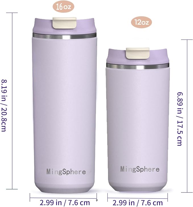16oz Insulated Stainless Steel Coffee Cup, Lavender Purple | Travel Coffee Mug - Image 6