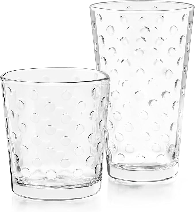 Libbey Awa Polka Dot Tumbler & Rocks Drinking Glasses Set of 16, Glass Cups | - Image 9