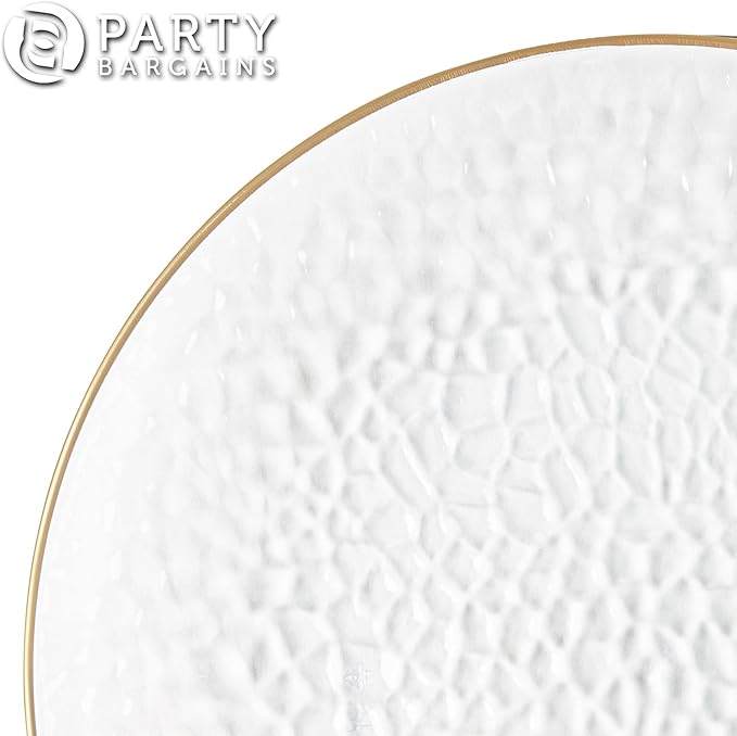 PARTY BARGAINS 13-Inch Charger Plates - 96 Pack, Hammered Clear Gold Rim, Heavy-Duty Disposable Chargers for Elegant Dining - Ideal for Weddings and Formal Events