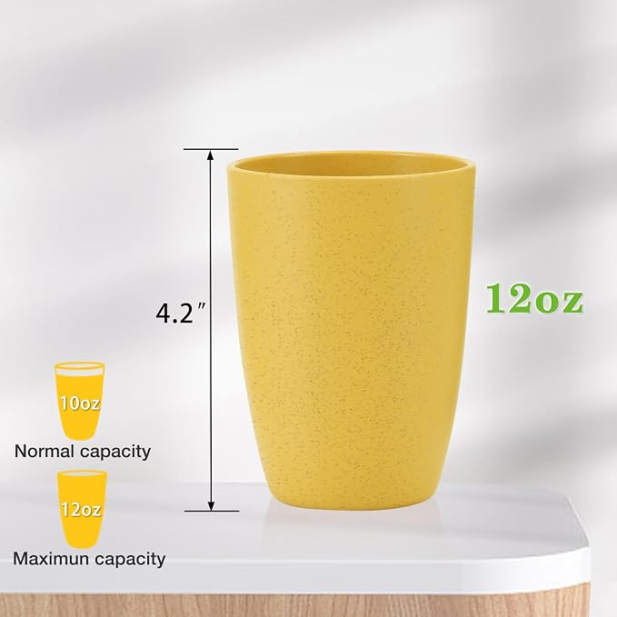 Mfacoy Wheat Straw Cups Set of 6, 12 oz Unbreakable Drinking, Stackable Tumbler - Image 7