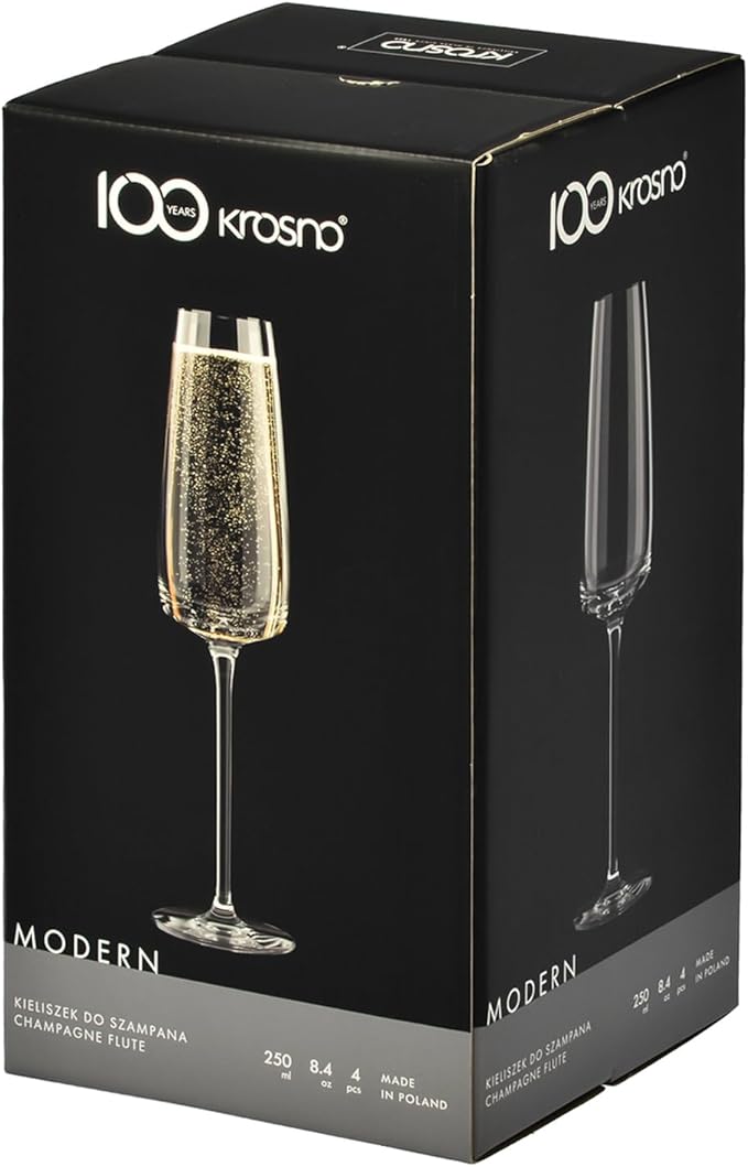 Krosno Modern Champagne Flute Glasses | Set of 4 | 8.5 oz | Lead-Free Crystal - Image 10