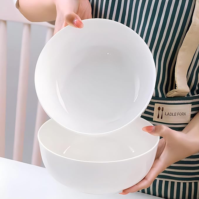 60 oz Large Soup Bowl, Pho Bowls, 8-Inch Off-White Porcelain Bowls Set of 3 - Image 7