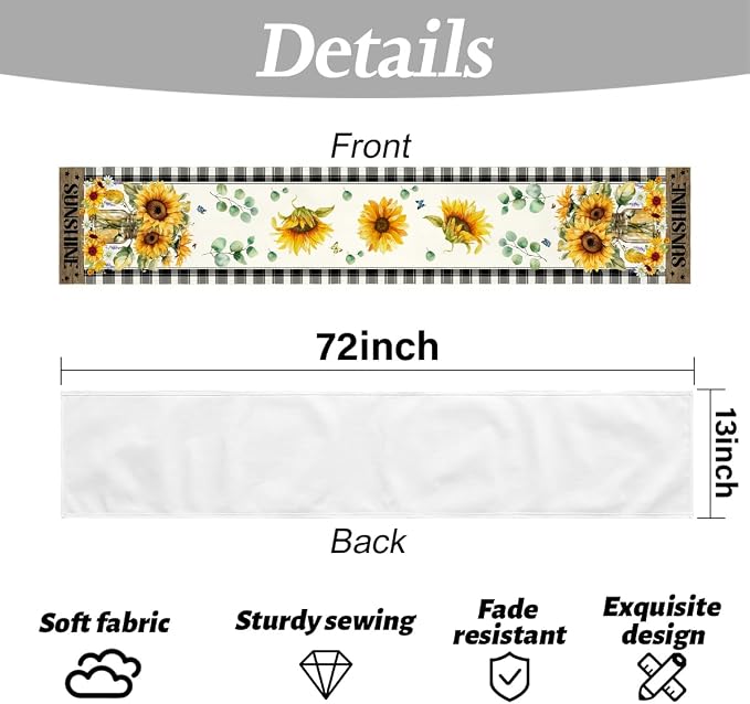 Sunflower Table Runner, Buffalo Floral Table Runners Decorations | Sunflower - Image 6