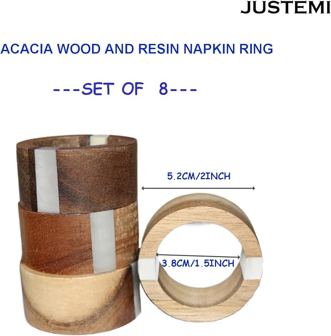 Wooden Napkin Rings Set of 8 for Dinning Table Decor - Image 6