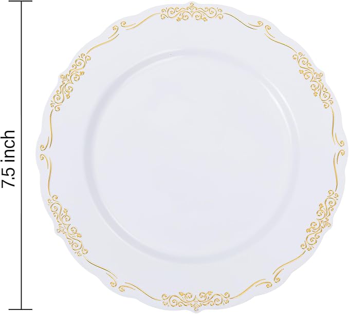 DaYammi 60PCS White and Gold Plastic Plates, Disposable Heavy Duty Plates - Image 9