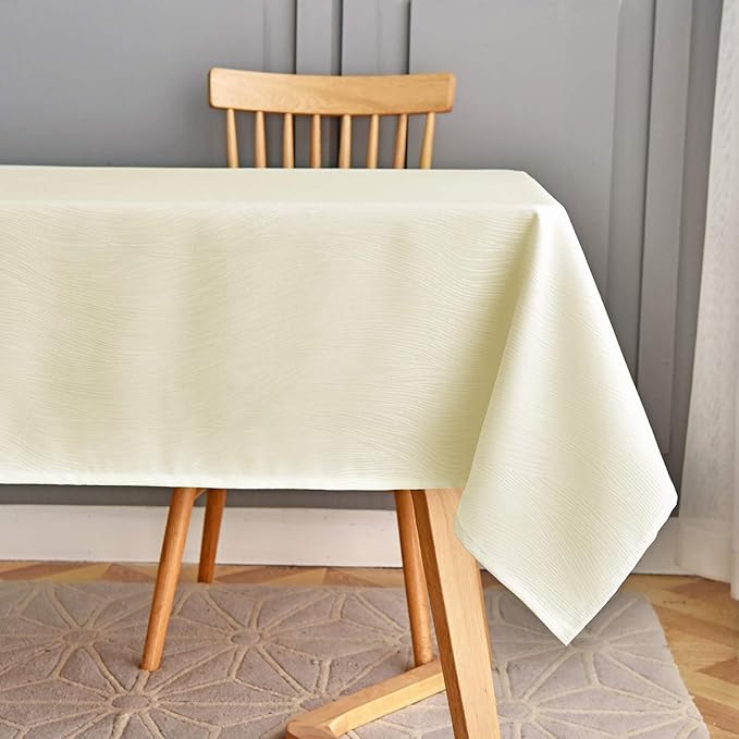 maxmill Jacquard Table Cloth Swirl Design Water Proof Wrinkle Free Heavy Weight Soft Tablecloth Decorative Fabric Table Cover for Outdoor and Indoor Use Square 60 x 60 Inch Ivory