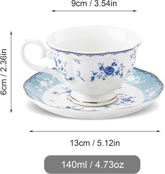 fanquare Blue Rose Porcelain Tea Cup and Saucer Set - Image 6