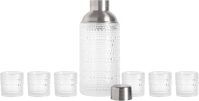 Glaver's Cocktail Shaker Set, Glass 15.2 oz Shaker, 6 Hobnail Shot Glasses - Image 8