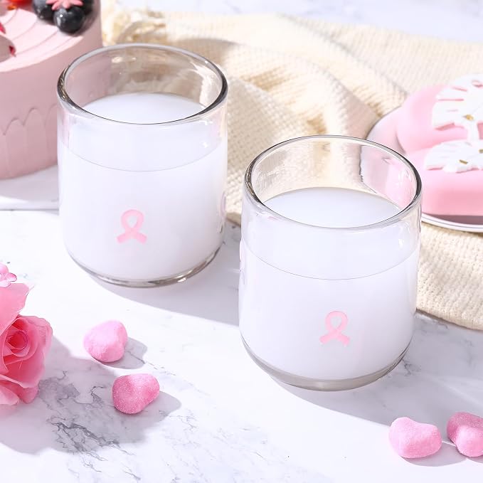 SiliFine 2 Pcs Pink Ribbon Icon Juice Glasses - 14oz Cancer Ribbon Stemless - Image 7