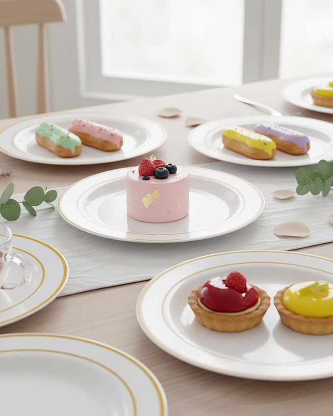 bUCLA 100Pieces Gold Plastic Plates - Image 9