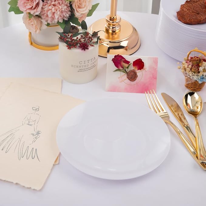 100pcs White Plastic Plates for Party - Image 8