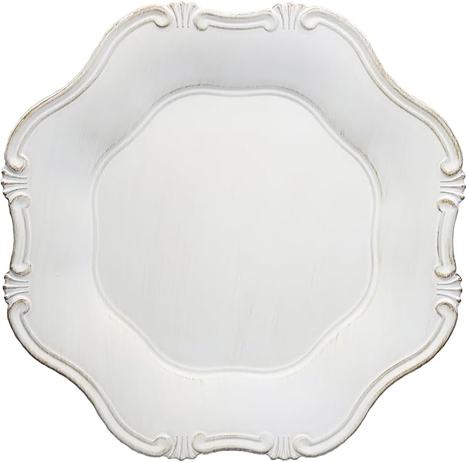White Charger Plates Set of 6, Decorative Table Plastic Chargers for Dinner Plates, Party, Wedding, Thanksgiving, Christmas, JX11W