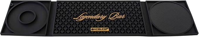NobleSip Bar Mat 3in1 ππ‘π‘π’π©ππ§ππ©π with Cutting Board and Glass Rimmer "Legendary Bar". Upgrade your commercial cocktail station, or home bar with a multifunctional, compact, and stylish mat