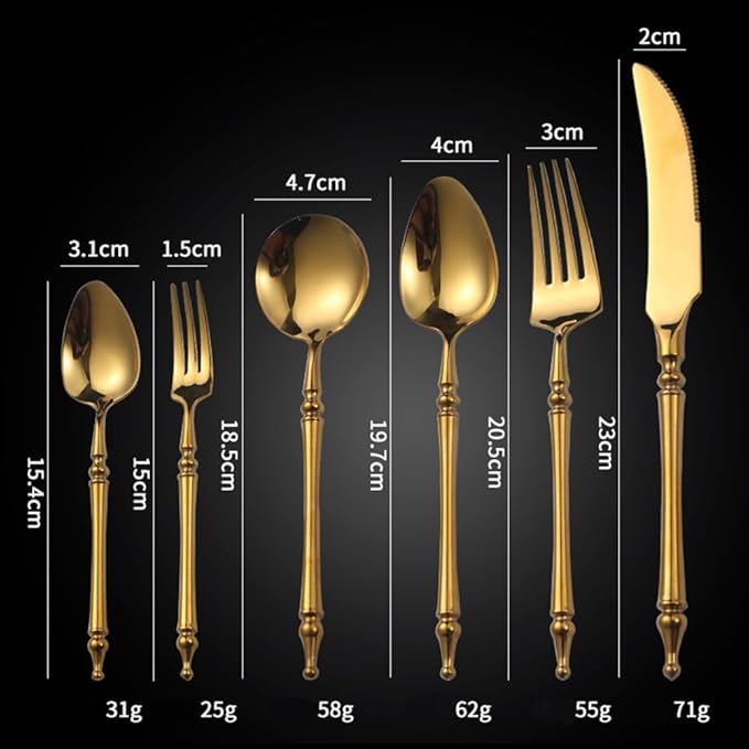 Gold Silverware Set for 16 Premium 18/10 Stainless Steel Flatware Set 64 Piece Include Knives Forks and Spoons Cutlery Utensils Light Luxury Vintage Style for Home Kitchen Christmas Restaurant