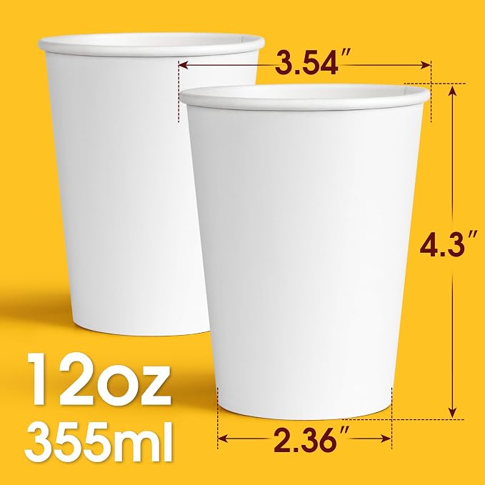Ginkgo 200 Count 12 oz Disposable Thickened Paper Coffee Cups | Leak Proof - Image 7