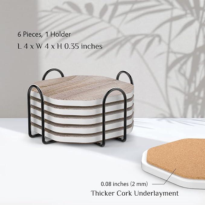 UMIRRO Absorbent Ceramic Stone Coasters Set of 6 - Image 5