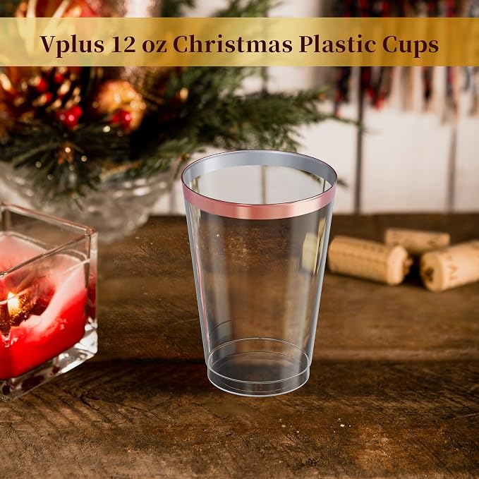 Vplus 150 Pack 12 OZ Rose Rimmed Disposable Plastic Drinking Cups - Image 8
