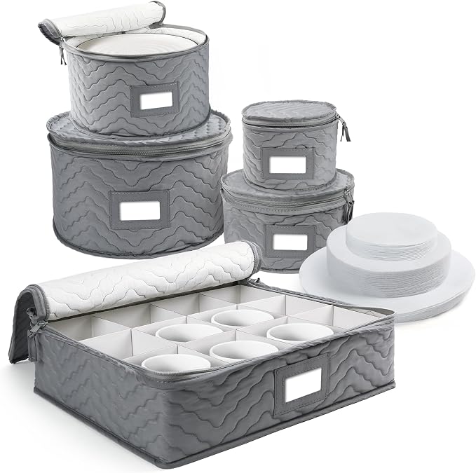 LotFancy China Storage Containers, Quilted 5-Piece Set, Tea Cup and Saucer - Image 8
