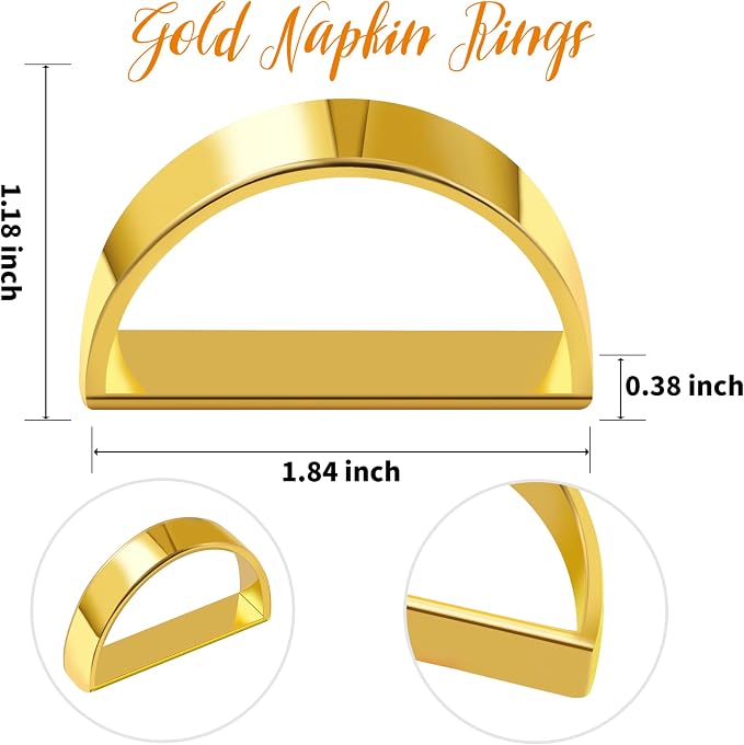 Gold Napkin Rings Set of 12, Semicircle Metal Bright Gold Napkin Holder Buckles - Image 7