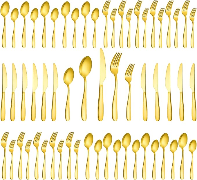 60-Piece Gold Silverware Set, CXJY Stainless Steel Flatware Set - Image 8