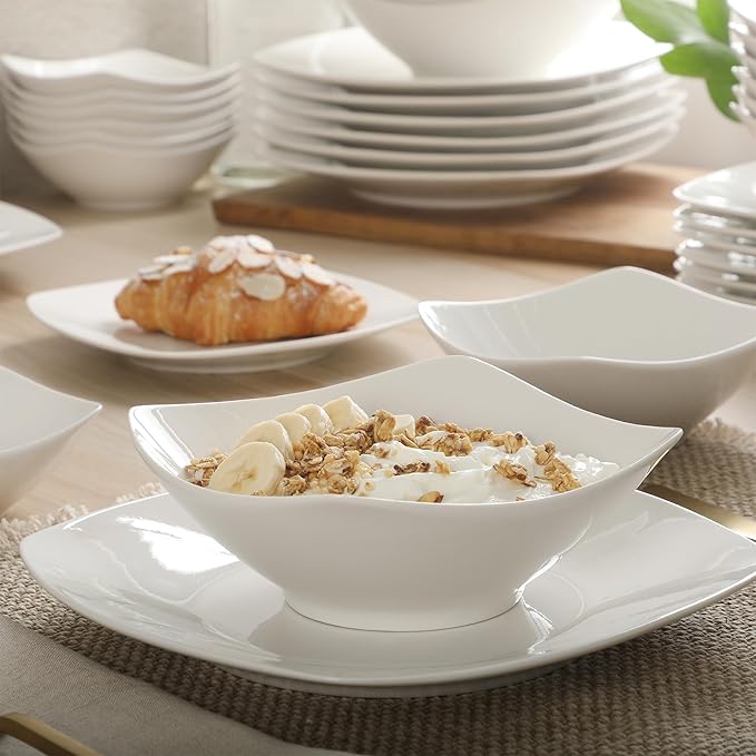 Gibson Home Brentwood 40-Piece Dinnerware Set – Square White Porcelain Plates - Image 7