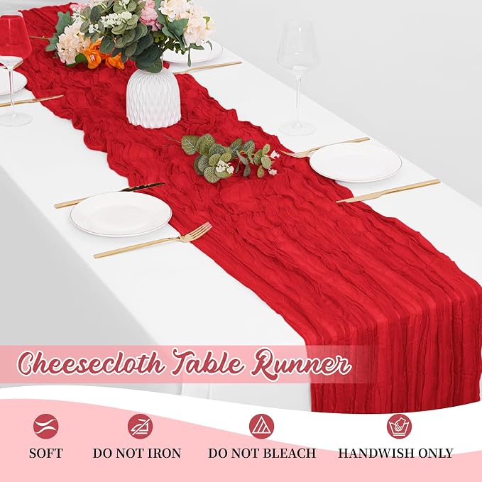 16 Pack Red Cheesecloth Table Runners 20x120 Inch Gauze Table Runner 10FT - Image 6