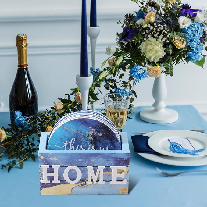 Queekay Coasters Set of 6 House Warming Gifts New Home Wooden Farmhouse Drink - Image 6
