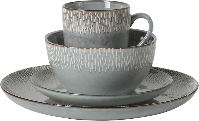 Gibson Elite Jasper 16 Piece Plates and Bowls Reactive Glaze Dishes Stoneware - Image 8