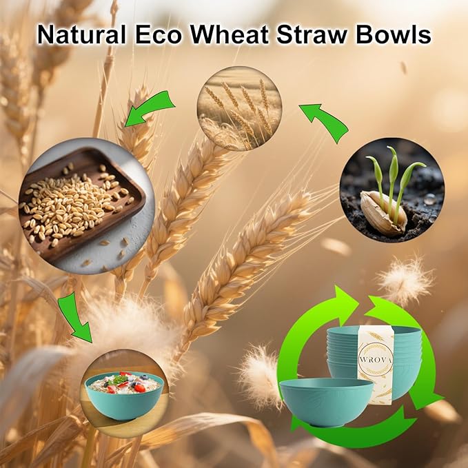 Wheat Straw Bowls for Kitchen set of 6, Anti-Scald Thick Soup Bowls 40oz - Image 7