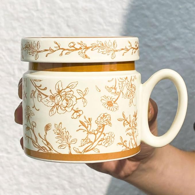 12.9oz Ceramic Coffee Mug with Lid, Flower Patterned Porcelain Mug, Ceramic Tea - Image 6