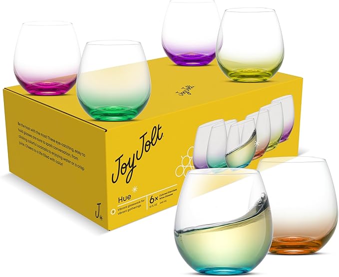JoyJolt Hue Stemless Wine Glass Set, Large 15 oz Stemless Wine Glasses Set of 6 - Image 9