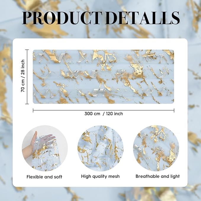 Artoid Mode Marble Pattern Light Blue Gauze Table Runner 10FT, Glitter Metallic - Image 7