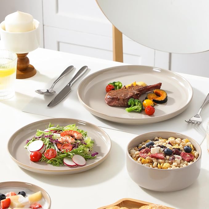 vancasso PLAYA Plates and Bowls Sets, 12 Pieces Grey Dinnerware Sets - Image 7