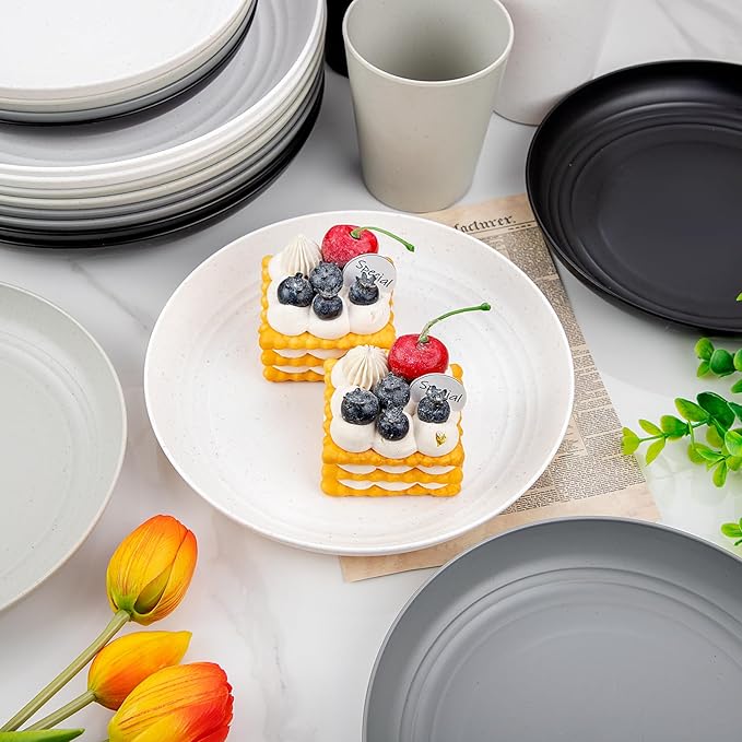32pcs Multicolor Reusable Wheat Straw Dinnerware Sets - Image 9