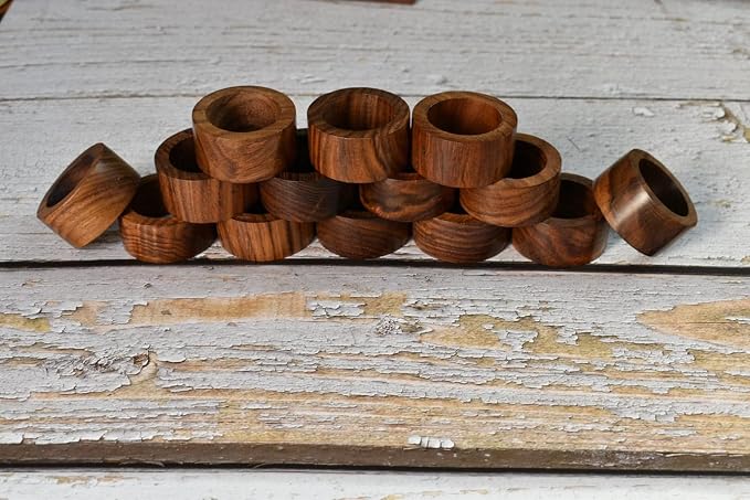 Ajuny 12 Wooden Napkin Rings Round Table Place Setting Holders - Image 8