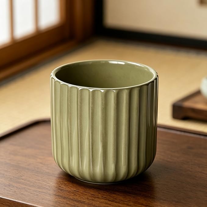 Japanese Ceramic Mug, Vintage Tea Cup 6oz Striped Cup No Handle Drinking Cup - Image 5