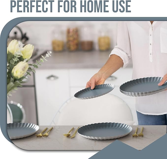 Trendables Floral Paper Plates 8.5 Inch & 10.5 Inch 40 Pcs Dinner Plate Set Fancy Disposable Plates for Party for 20 Guests 20 X 8 & 20 X 10 Large & Small Paper Plate Set for Parties Slate Blue