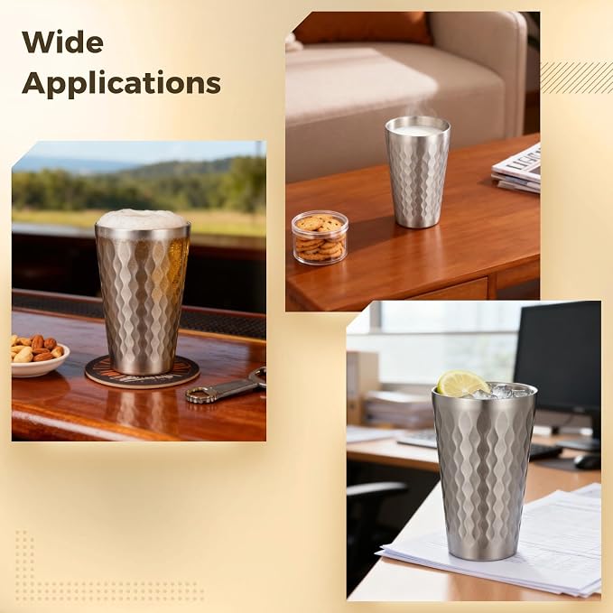 OMISTAR 4 Pcs Stainless Steel Double Wall Cups 15 oz, Korean Hammered Insulated - Image 5