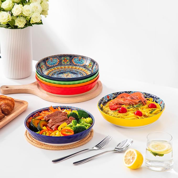vancasso 32 Oz Pasta Bowls, Porcelain Large Colorful Salad Soup Bowls Set of 6 - Image 9