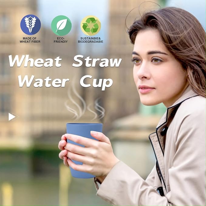 Wrova Wheat Straw Cups 6 PCS Good Alternative to Plastic Reusable Cups 12 oz - Image 8