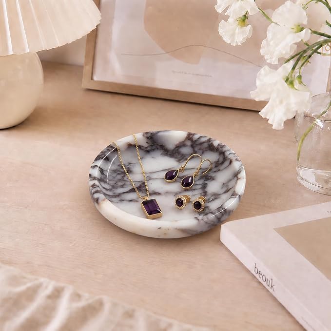 Small Natural Marble Jewelry Tray Key Plate Holder Dish Trinket Decor Catch All - Image 5