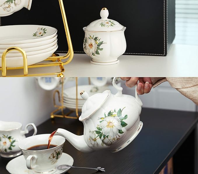 CHENP.HMC Porcelain Tea Cup Set 22-Piece Ceramic Coffee Tea Sets | Cups Saucer - Image 7