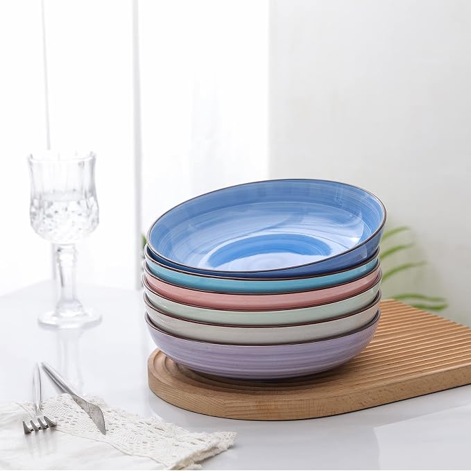 Selamica Porcelain 26 Ounce Salad Pasta Bowls, 8 inch Wide and Shallow Serving - Image 7