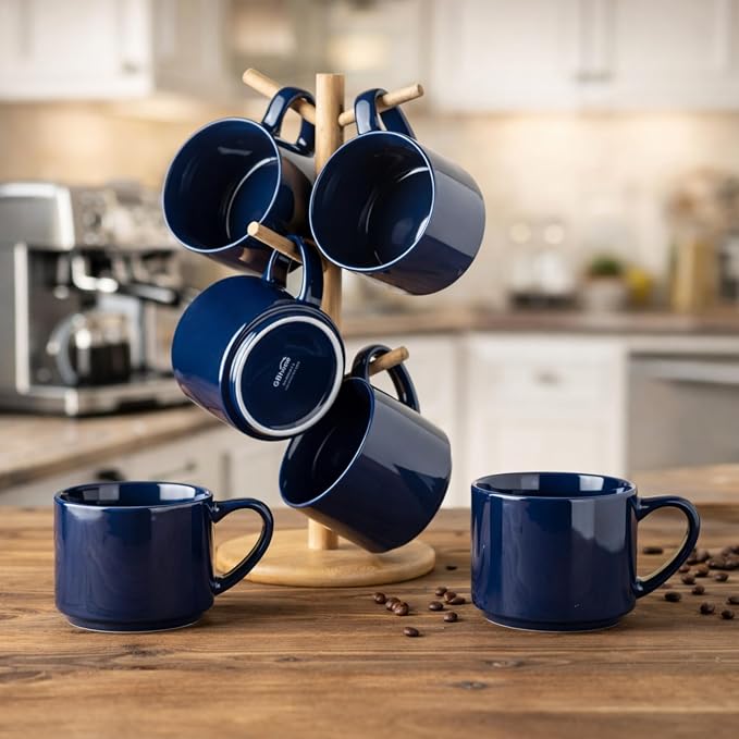 GBhome 14 OZ Coffee Mugs Set of 6, Stackable Navy Blue Coffee Cups Set | Modern - Image 9