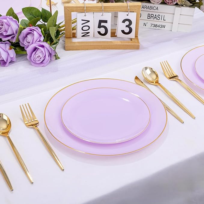 PULOTE 100PCS Purple Plastic Plates Disposable - Image 9