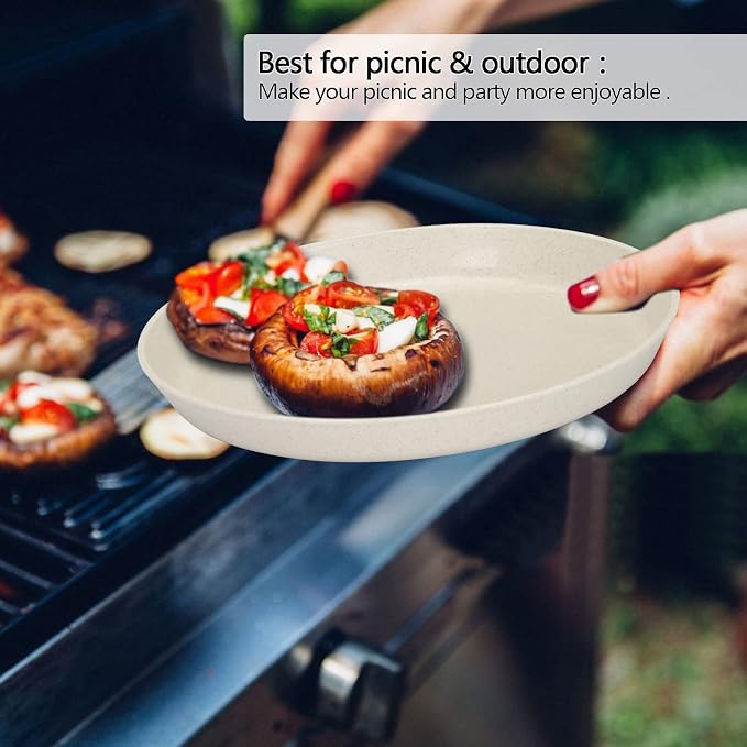 10 Inch Plastic Dinner Plates Set of 8, Microwave Safe Wheat Straw Plates - Image 7